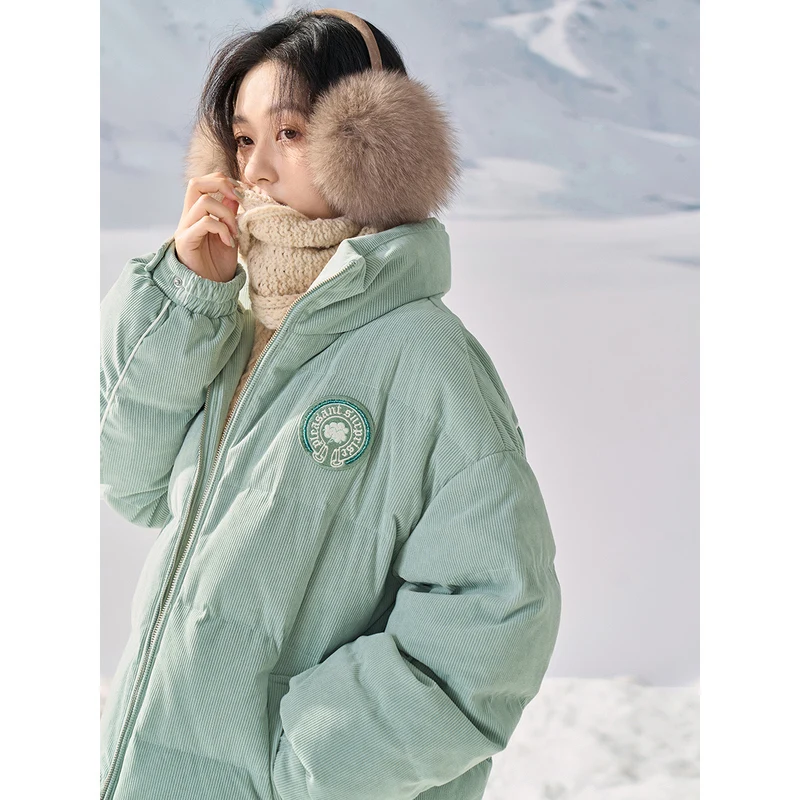 INMAN Women Down Jacket Winter Long Sleeves Stand Collar Loose 90% White Duck Down Coat Embroidery Casual All-match Outwear