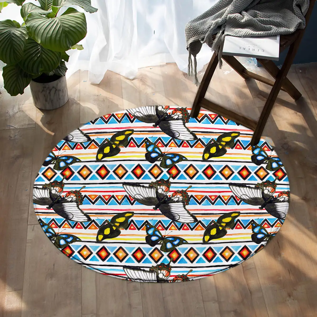 

Butterflay Pattern Newest Gift Hot Colorful Round Circle Carpet 3D Area Rug Non-slip Floor Dining Living Room Mat Soft Bedroom