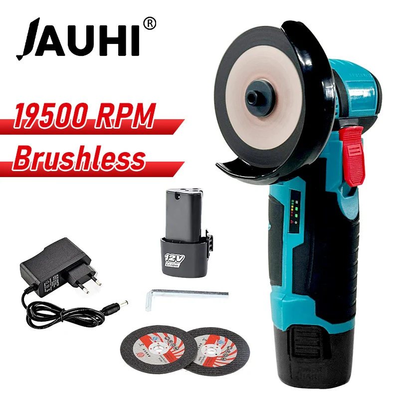 

JAUHI 12V Mini Brushless Angle Grinder with Rechargeable Lithium Battery Cordless Polishing Machine Diamond Cutting Power Tool