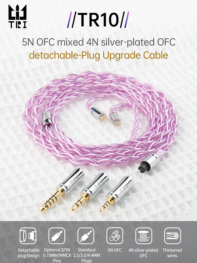 

TRI TR10 3IN1 HIFI Earphones Upgraded IEM MMCX Cable 4 Core 5N OFC Oxygen Free Copper Silver Plated Cord 2.5+3.5+4.4mm Plug