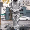 Fashion Flower New Mens Womens Same Foam Kapok Printing Long-sleeved Fleece Hooded Sweater Casual Loose Sweatpants Set 4