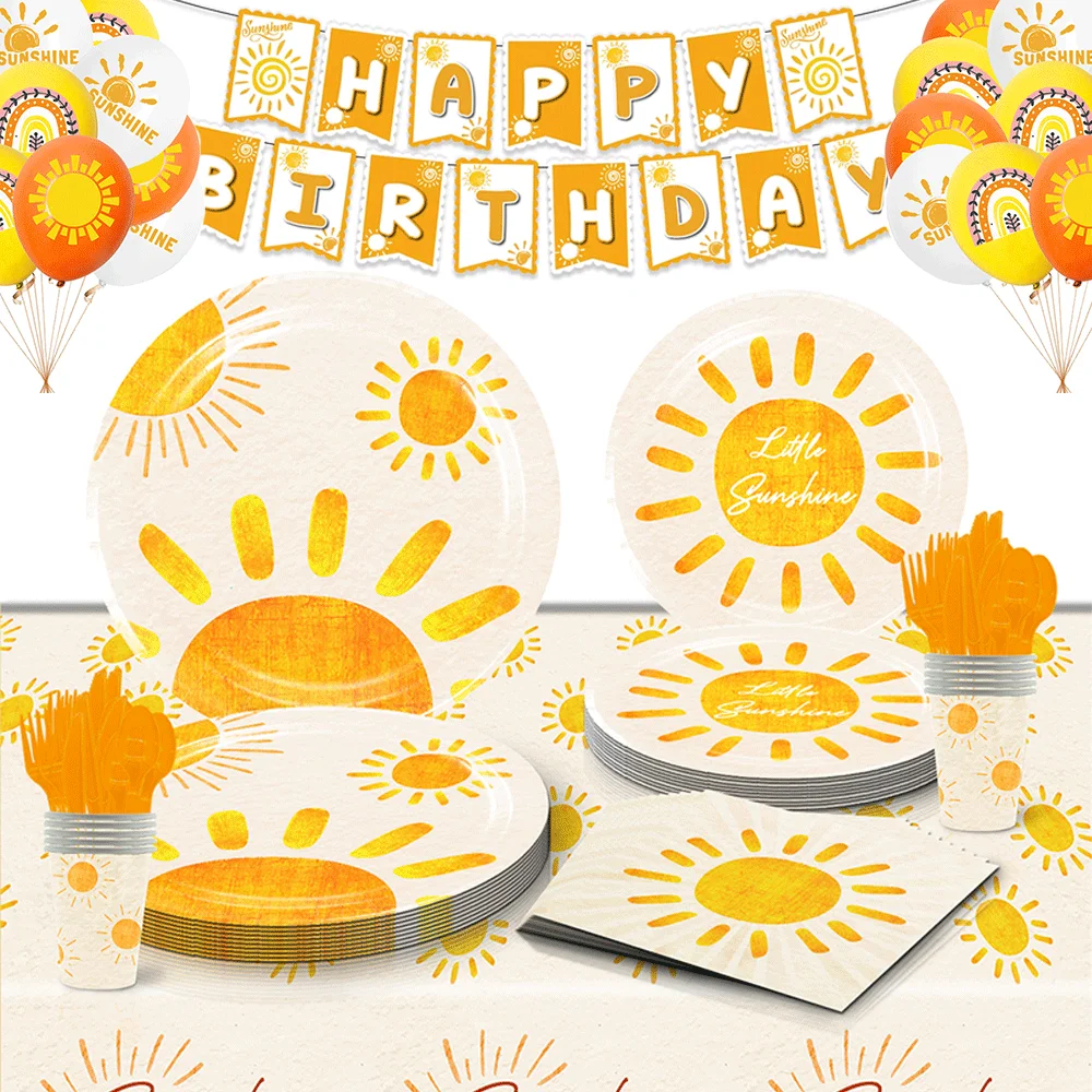 Sunshine Geburtstagsparty-Pappteller, Servietten, Tassen, Banner, Folienballon, böhmische Sonne, 1 Set, Geburtstagsfeier, Kinder, Babyparty-Zubehör – Detail 1