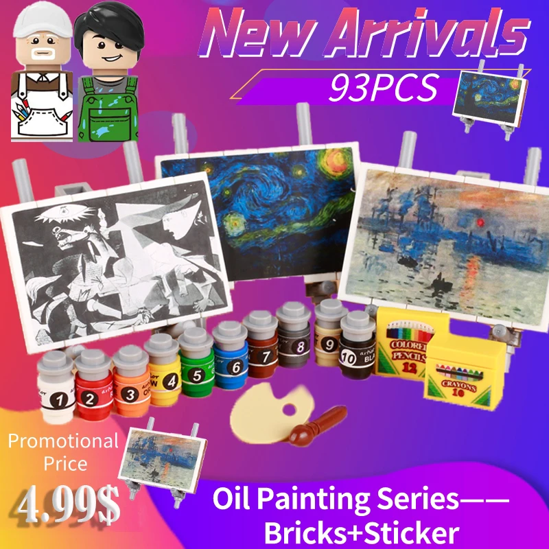 Moc Street View Pittura A Olio Cavalletto Serie Sticker Stampato Building Blocks City House Furniture Pittore Artista Mattoni Amici Giocattolo