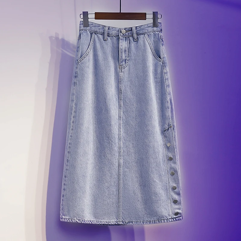 

High Waist Denim Skirt Womens Summer Split A-line Long Skirts Plus Size 5xl Slim Wrap Hip Streetwear Casual Jeans Skirt Women