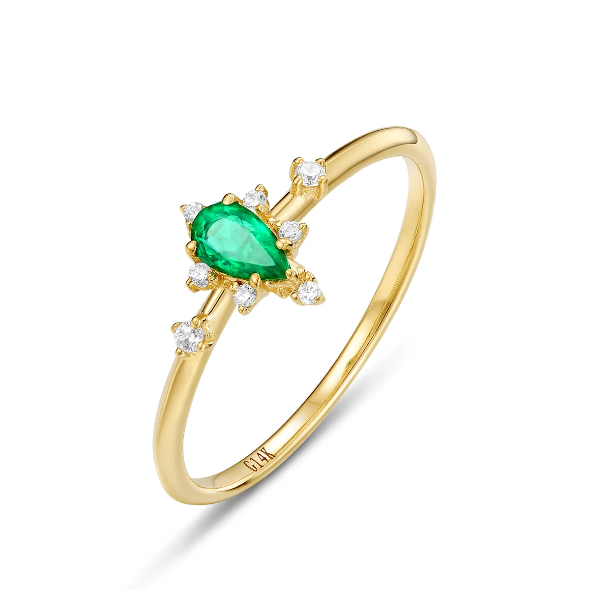 

ALLNOEL Solid 14K 585 Yellow Gold Rings For Women Natural Emerald White Zircon Water Drop Crown Wedding Anniversary Fine Jewelry