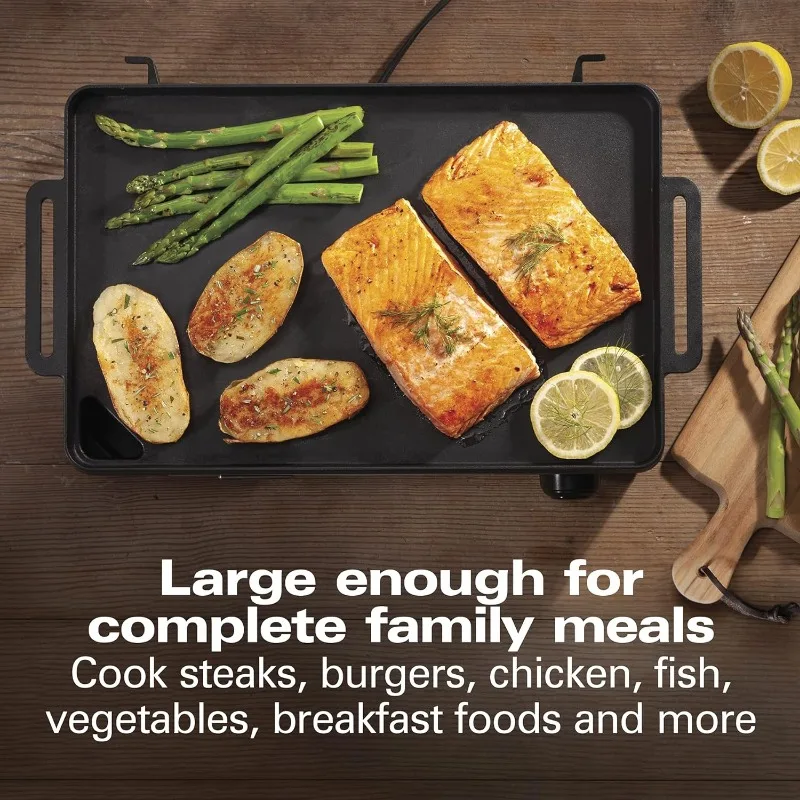 Hamilton Beach Professional Cast Iron Indoor Electric Grill & Griddle,10"x16" Preseasoned Cooking Surface,Adjustable Temperature 2