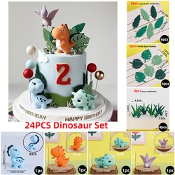 Dinosaur Cake Topper Set - Tyrannosaurus Rex, Triceratops, and Pterosaur for Kids' Birthday and Baby Shower Decorations (24pcs Set)