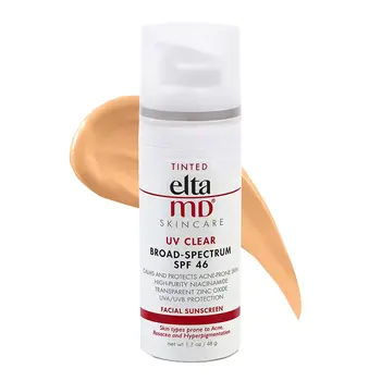 Elta-MD UV 클리어 SPF 46 틴트 페이스 선스크린, 민감한 피부 및 여드름을 위한 넓은 스펙트럼 선스크린 오일 프리 선스크린
