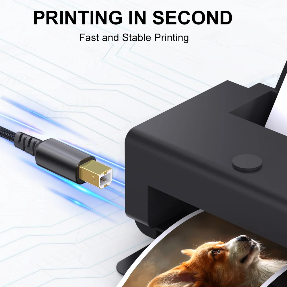 USB B to USB C 프린터 케이블 플러그 앤 플레이 나일론 편조 프린터 스캐너 코드 (HP, 캐논, 엡손, 렉스마크 프린터, 스캐너, 복사기용)