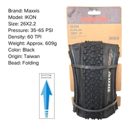 Versatile Maxxis IKON Mountain Bike Tire for All-Terrain Performance (26X2.2)
