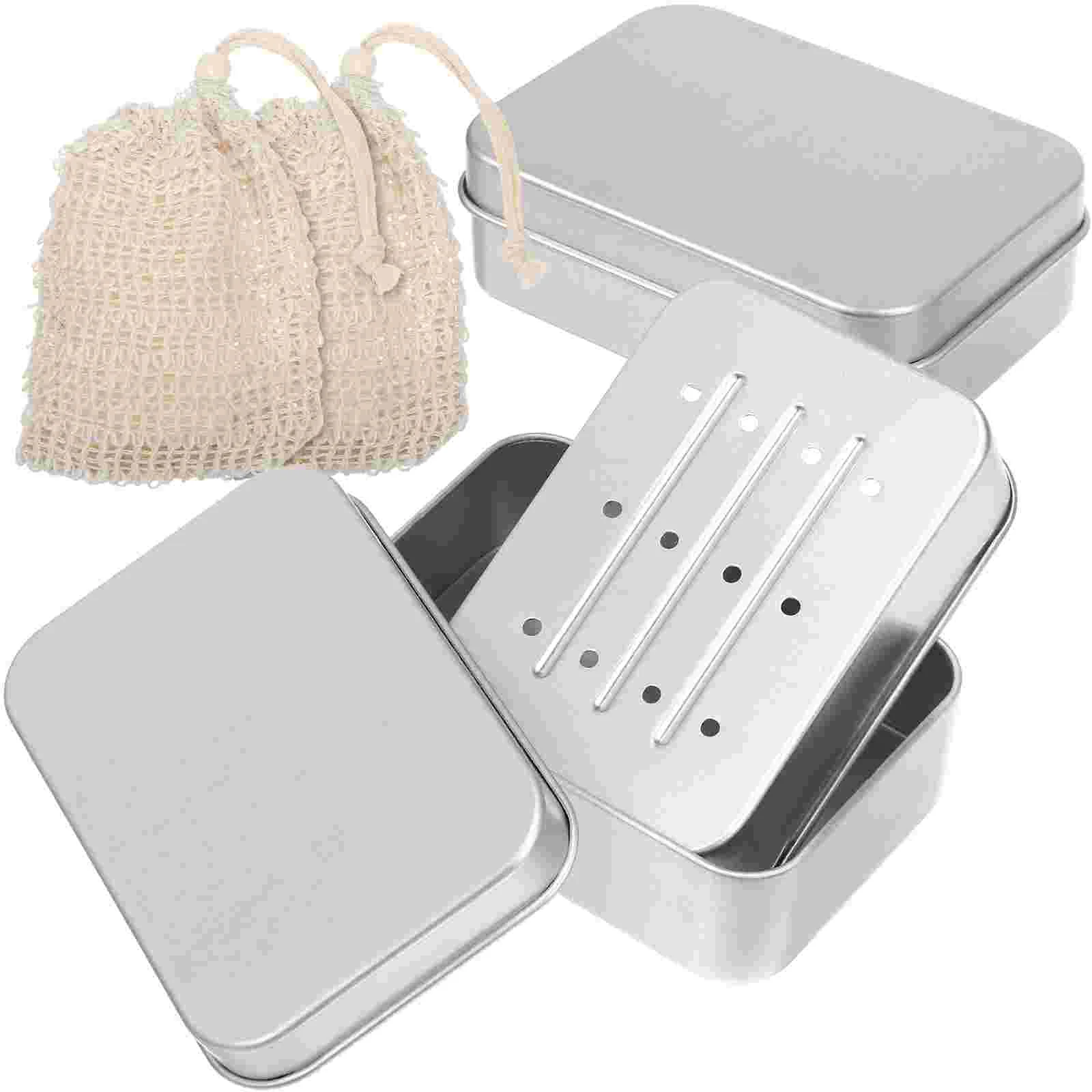 

2 Pcs Soap Holder Shower Metal Storage Tray Aluminum Draining Travel Bathroom Dish