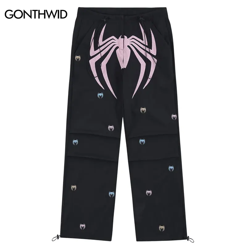 

Black Cargo Harem Pants Y2K Hip Hop Embroidery Spider Baggy Loose Jogger Pants Streetwear 2023 Fashion Harajuku Punk Trousers