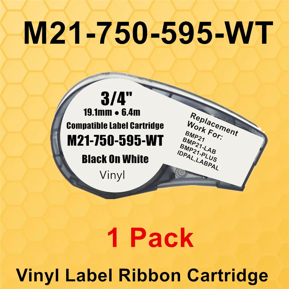 

1PK Vinyl Labels Cartridge 19.1mm*6.4m M21-750-595 All-Weather Labeling Ribbon Tag for Indoor/Outdoor/Laboratory,Black on White