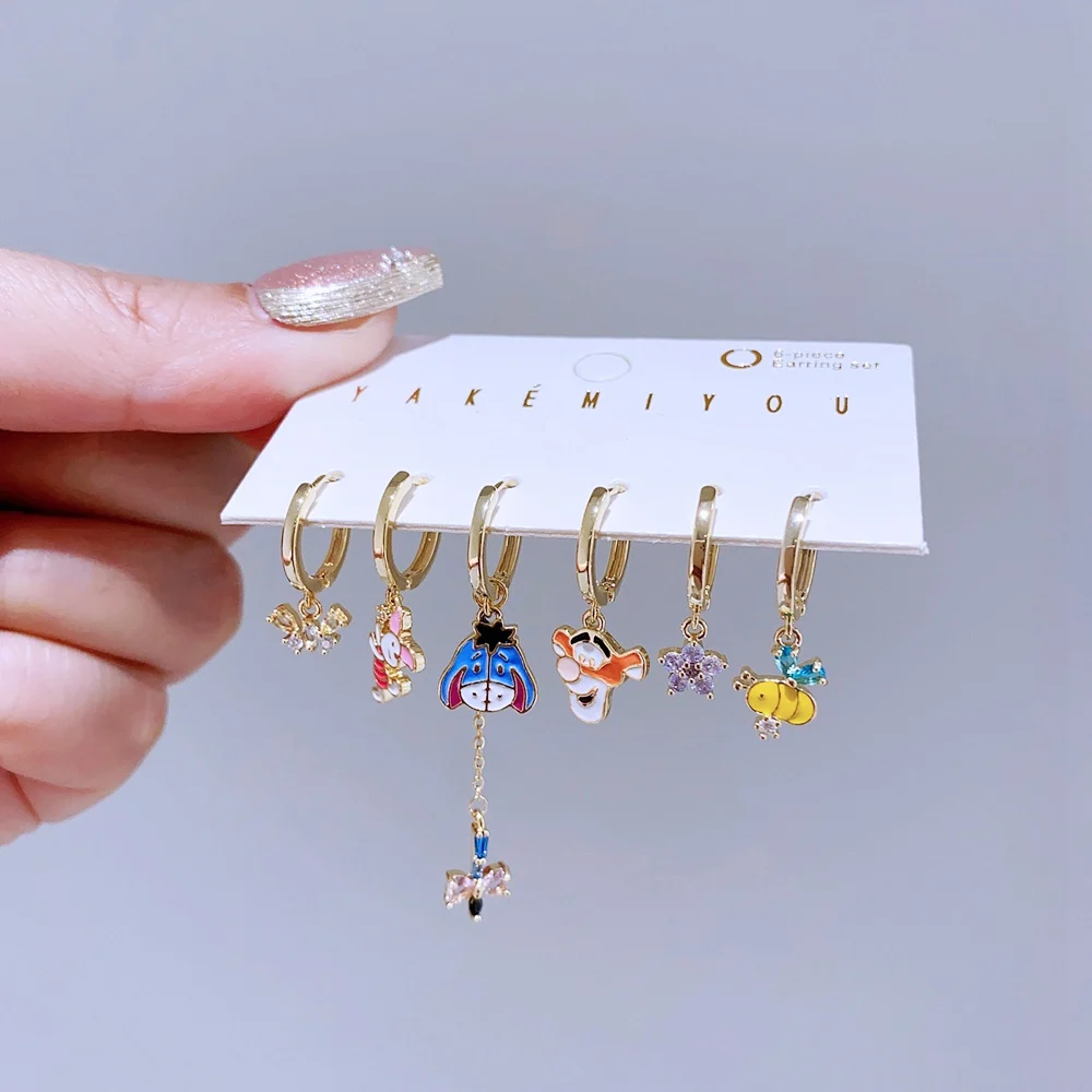 1 SET Muiticolor Sweet Cartoon Animals Pendant Huggie Hoop Earrings for Women Girls Gold Color Jewelry 4