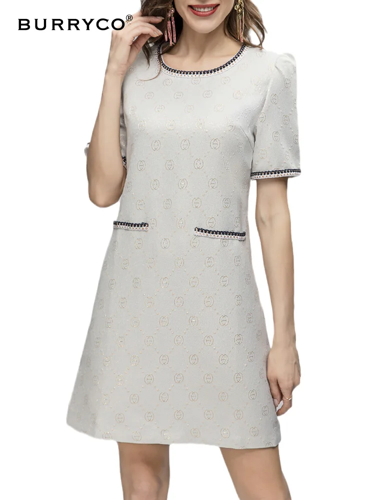 

BURRYCO 2023 Summer Women's New Casual Style Round Neck Short Sleeve Dot Print Goddess Dress