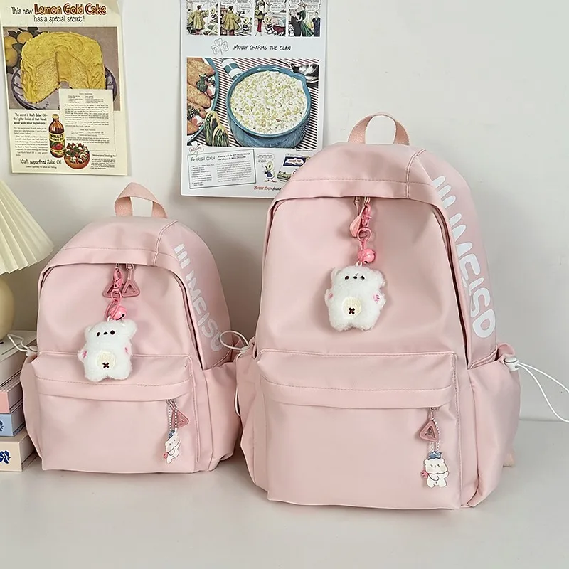 Simple Solid Color Backpack Large Capacity Lightweight Rucksack Versatile for School Commute Travel Daily Use 4