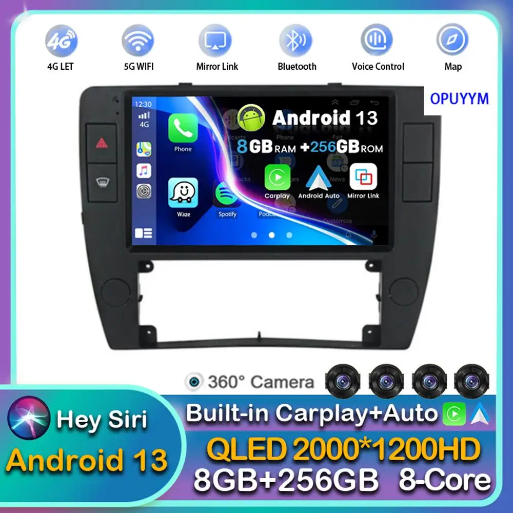 폭스바겐 파사트 B5 2000 2001 2002 2003 2004 2005 멀티미디어 플레이어, 안드로이드 13 카플레이, GPS 스테레오 DSP, 와이파이 + 4G