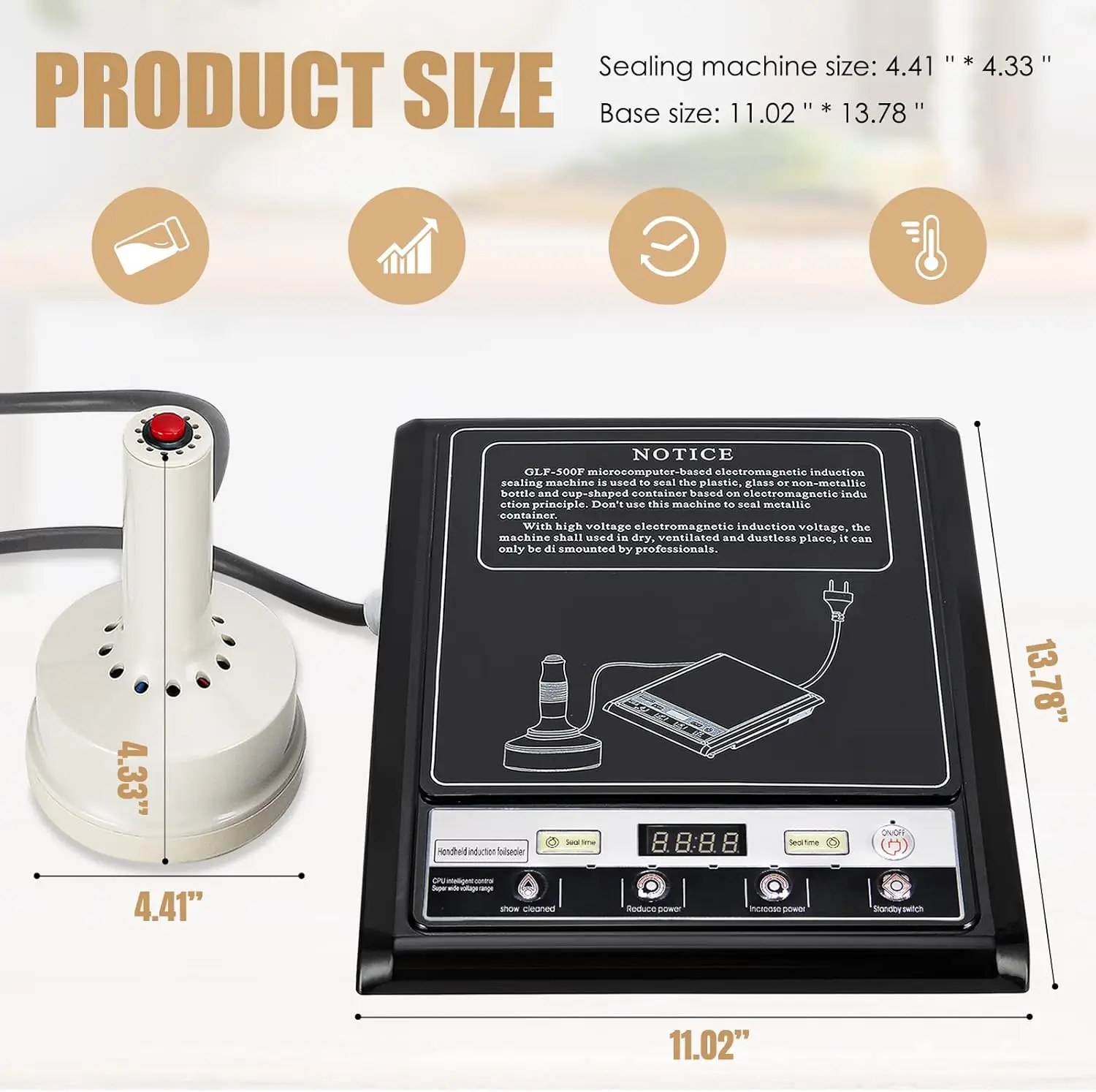 20-100MM Induction Sealer 800W-1200W Handheld Heat Sealing Machine Electromagnetic Bottle Cap Sealer for Plastic Glass Bottle