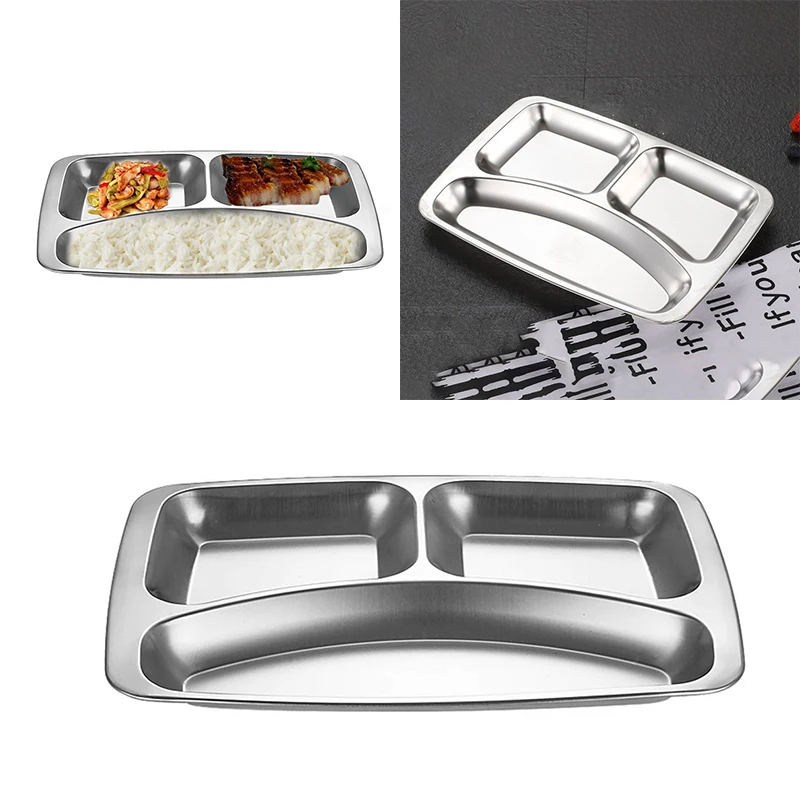 Stainless Steel Dining Plate Compartment Plate Children Fruit Snack Tray Baby Bowl Kitchen Tableware dining dish