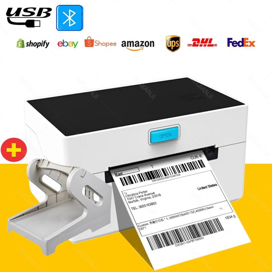 110mm 4x6 Shipping Labels Maker Express Thermal Label Printer Barcode Stickers Printing Bluetooth USB Windows for Etsy Fedex UPS