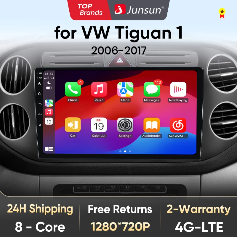 Junsun V1 AI Stimme Drahtlose CarPlay Android Auto Radio für VW Volkswagen Tiguan 1 NF 2006-2016 Auto multimedia GPS 2din autoradio