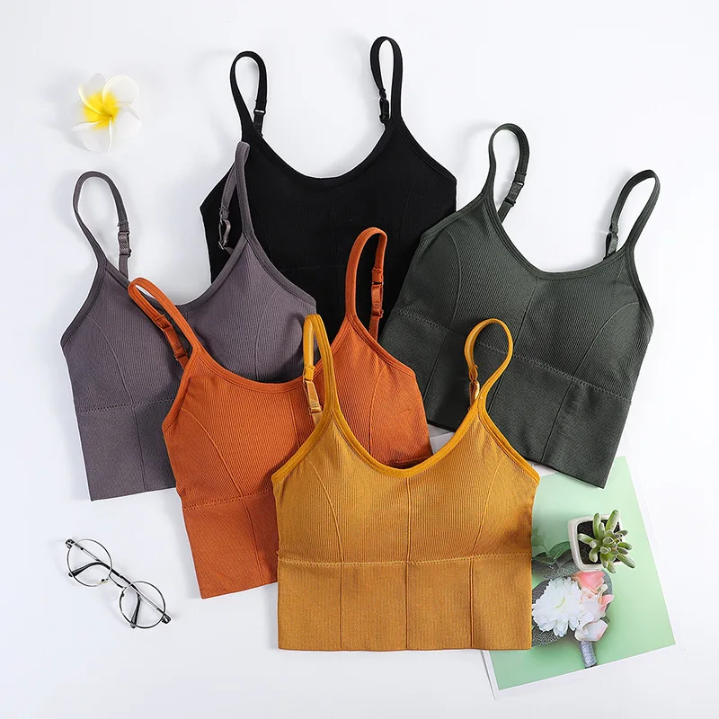 

Women's Sports Bra Wireless Gathering Underwear Seamless Tops Fitness Running Solid Full Cup Bralette Push Up Breathable Brassie