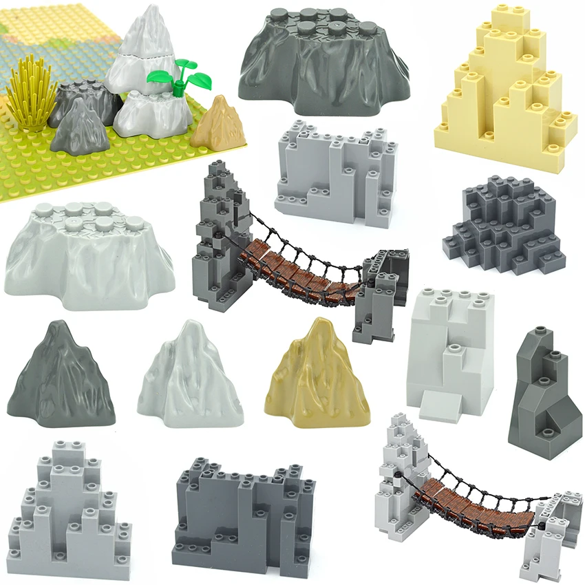 Rockery 패널 돌 바위 벽돌 산 식물 Drawbridge 도시 거리 장면보기 빌딩 블록 MOC 장난감 호환 6083 23996