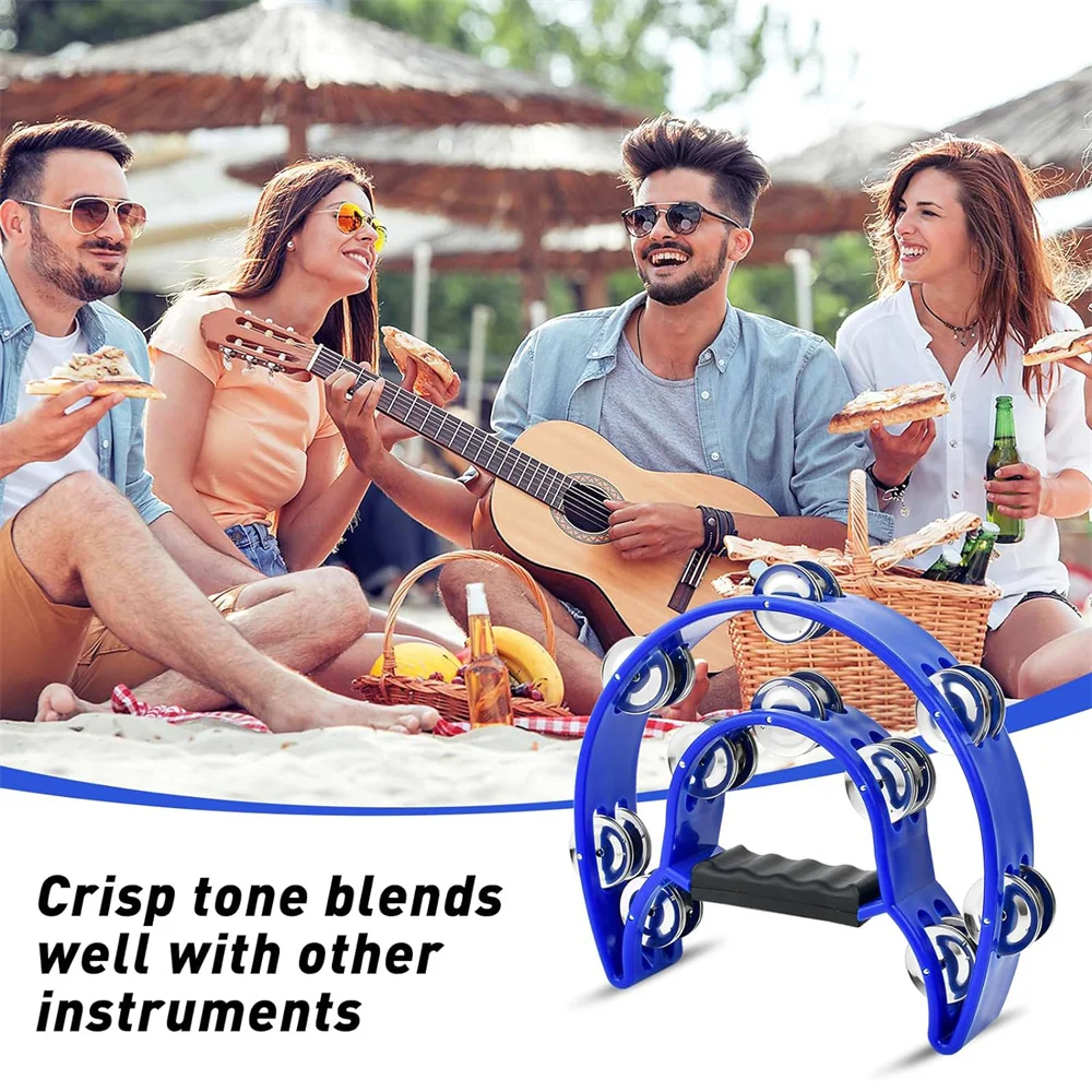 Hand Tambourine Color Plastic Double-layer Half Moon Shaped Bell Drum for Karaoke Party Dance
