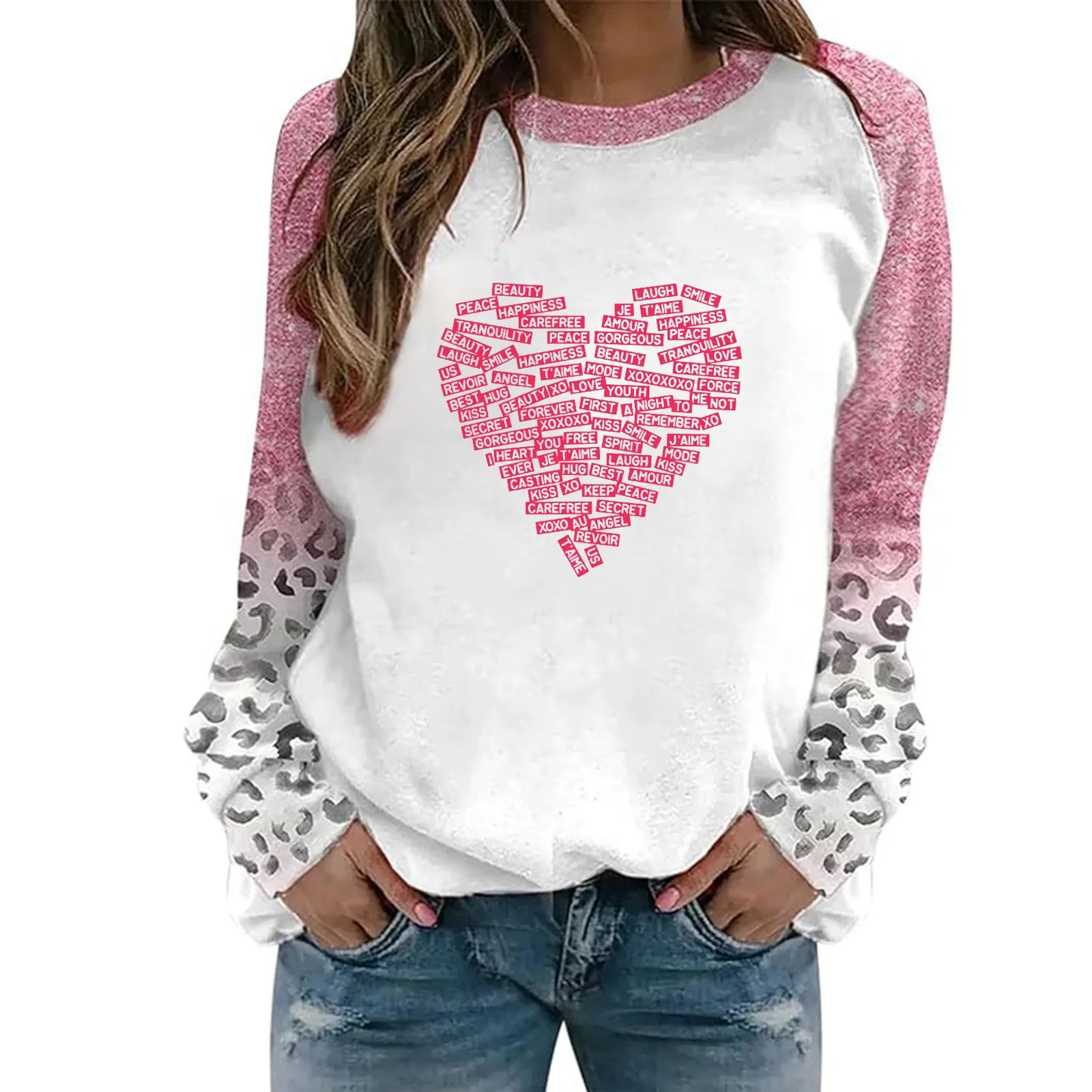 

Women's Casual Valentine's Day Love Printed Round Neck Long Sleeved Sweatshirt (Style 1)