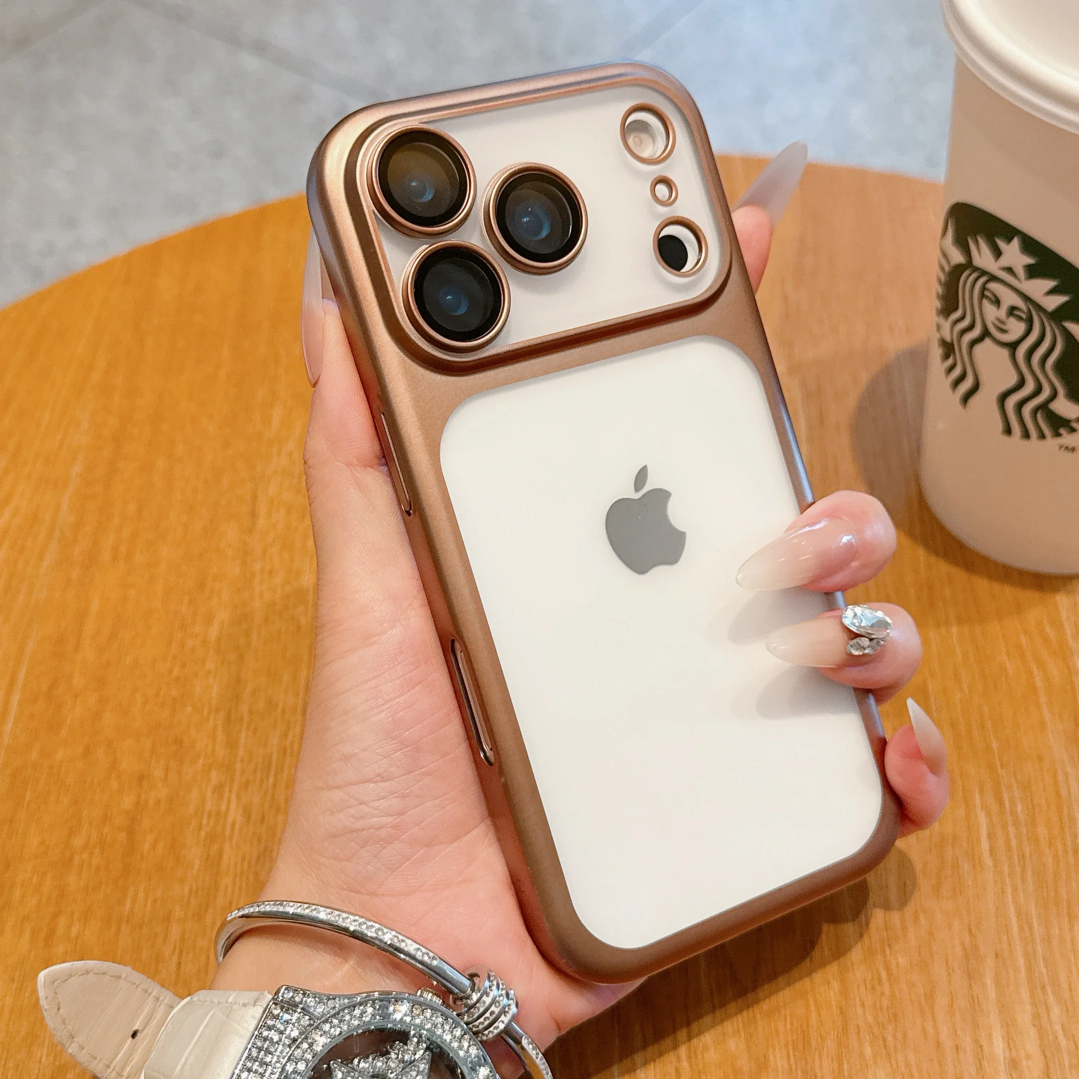 Transparent iPhone 17 Case - Hard Clear Cover with Plating Frame  Lens Film Protection