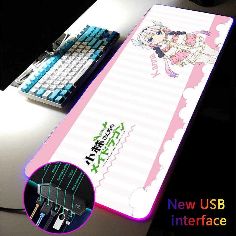 

Kawaii Anime Girl Kanna Large RGB Mouse Pad Multi-interface Four USB Docking Dock USB Pink MousePads Typec Interface Desk Mat