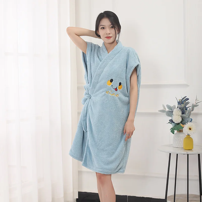 Boluoge Bathrobe Skirt Bath Towels Coral Velvet Thickened Soft Water Absorbent Home Pajamas Hotel Bathrobe for Women