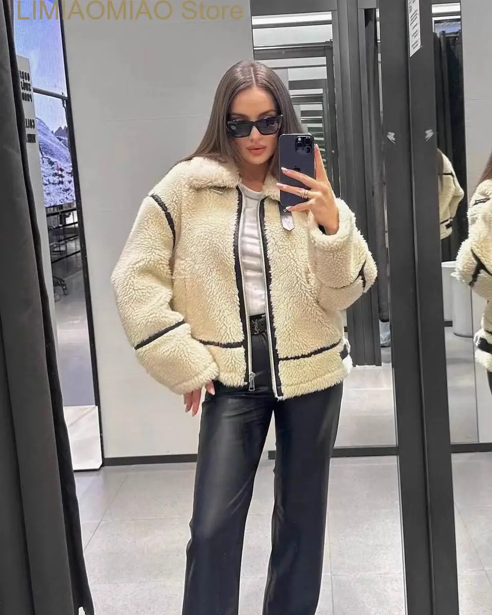 New Ladies thick warm fashion loose matching color all matching lamb velvet coat deerskin velvet lining jacket