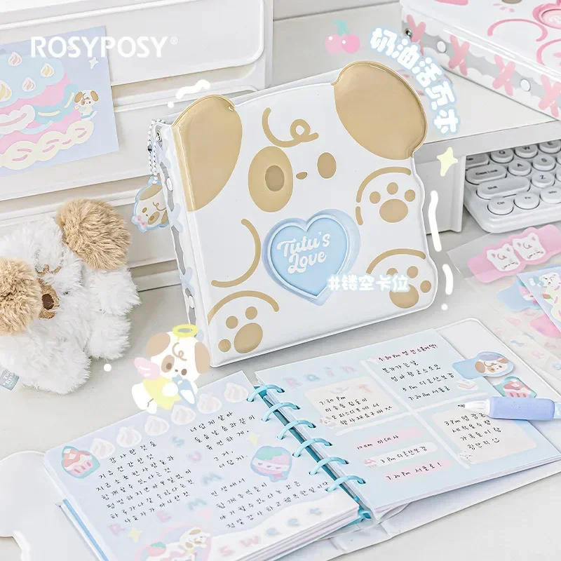 

Cute Cream Puppy Kitten Coil Loose Leaf Notebook with PVC Waterproof Cover Student Stationery School Supplies for Girl