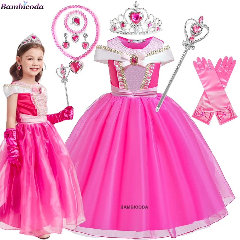 

Girls Sleeping Beauty Aurora Cosplay Dress Off Shoulder Prom Gown Children Halloween Carnival Gift Fancy Party Princess Clothing