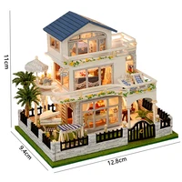 NEW DIY Wooden Mini Seaside Villa Miniature Building Kits Doll Houses With Furniture Casa Dollhouses for Friends Birthday Gifts 6