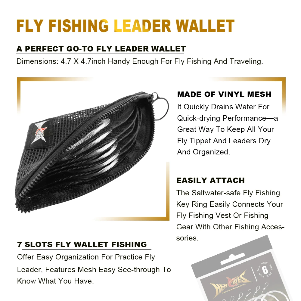HERCULES Pre-Tied Loop Fly Fishing Leader Nylon with tapered leader wallet  6 Pack 7.5FT 9FT 12FT 15FT 0-7X 10.6BL 9BL 6-1.8BL