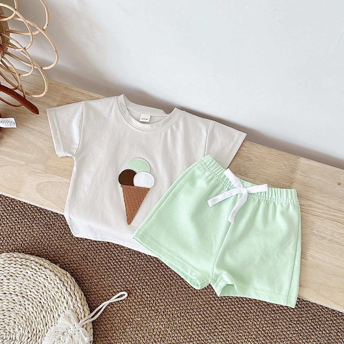 2Pcs Boy Girl Summer New Baby Clothes Sets Children Clothing Ice Cream Print T-shirt+Shorts Infant Toddler Outfit Suit Clothes 3