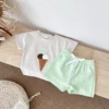 2Pcs Boy Girl Summer New Baby Clothes Sets Children Clothing Ice Cream Print T-shirt+Shorts Infant Toddler Outfit Suit Clothes 3