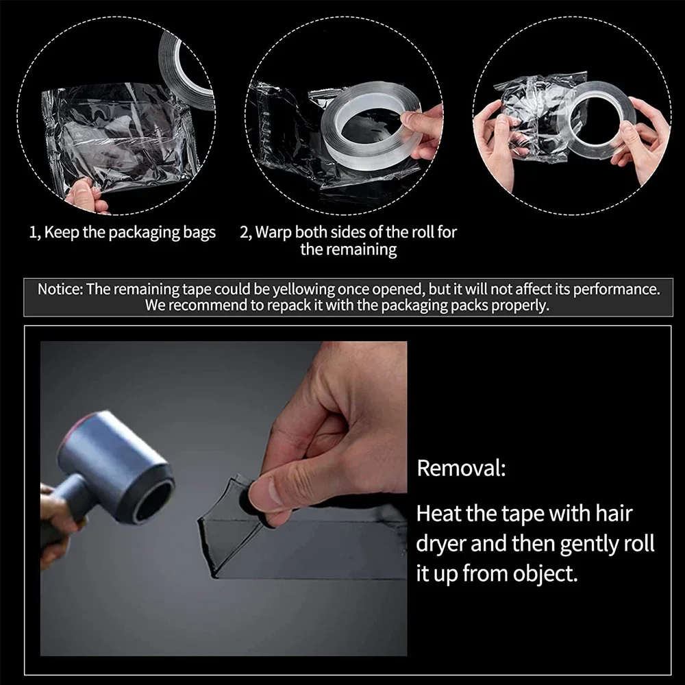 Double Sided Adhesive Tape 1M-10M Ultra-strong Transparent Washable Strips Mounting for Decoration