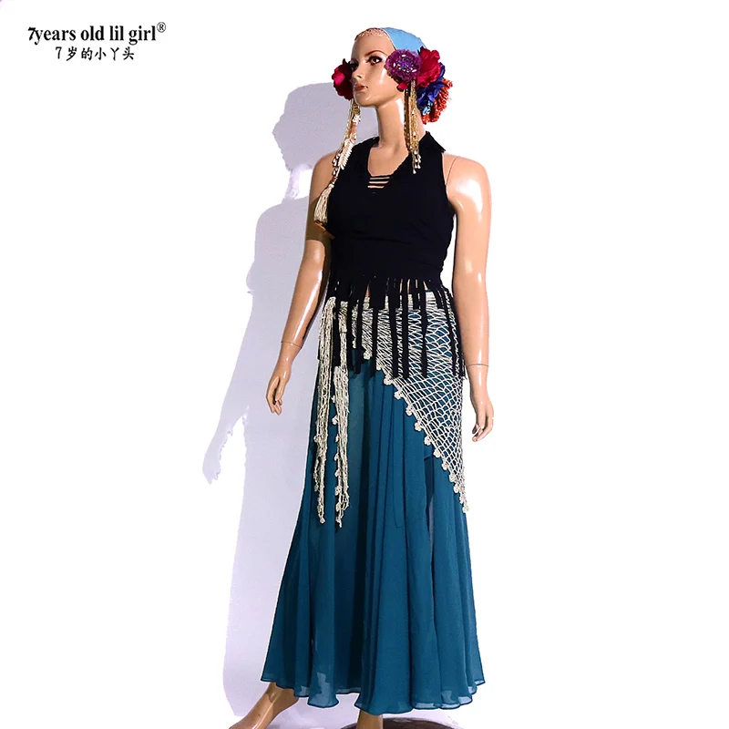 

Belly Dance Imported Stretch Cotton Round Neck Tied With A Single Side Swallowtail Jacket AUU81