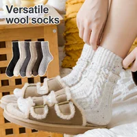1/3/5/6 Pairs Women's Retro Wool Cashmere Socks Winter Thickened Warm Cable Knit Pointelle Slouch Mid Calf Long Socks EU 35-42