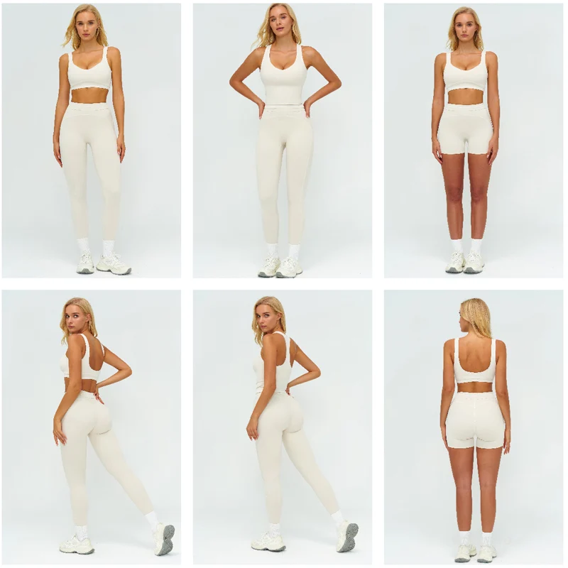 VITALINOVO Damen-Trainingssets, 2-teiliges Set, kontrastfarbenes integriertes BH-Tanktop, hohe Taille, Po-Lifting-Leggings, Fitnessstudio, Yoga-Outfits – Detail 11