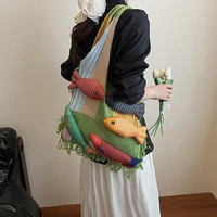 Cute Little Fish Relaxed Knitted Bag 2025 Summer New Commuter Versatile Shoulder Bag Contrasting Cut Out Tote Bag