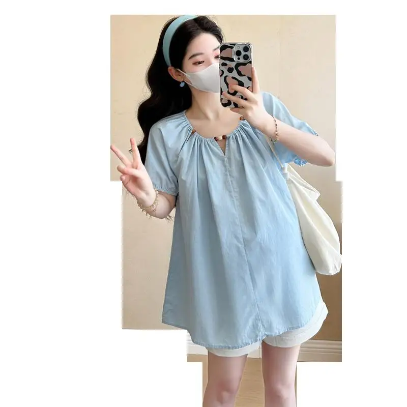 임산부복 은은한 임신복 루즈한 반팔 패셔너블한 젠틀 스타일 한국판 여름 신상품 슬리밍 효과