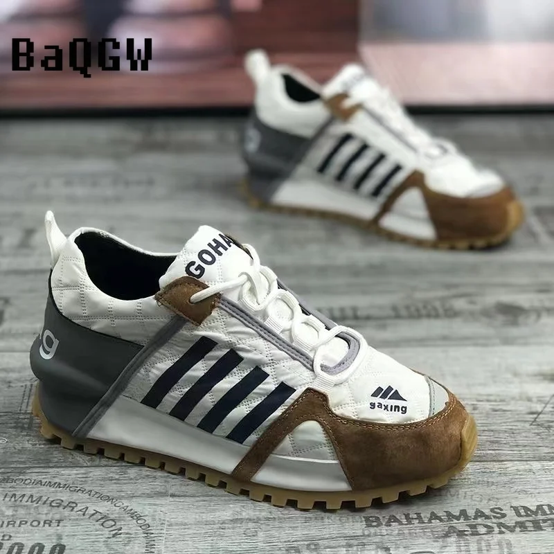 Gestreiftes Design Männer Chunky Sneakers Mode Brief Casual Leder Stoff Obermaterial Erhöhte interne Abdeckung Boden Plattform_voghion.com
