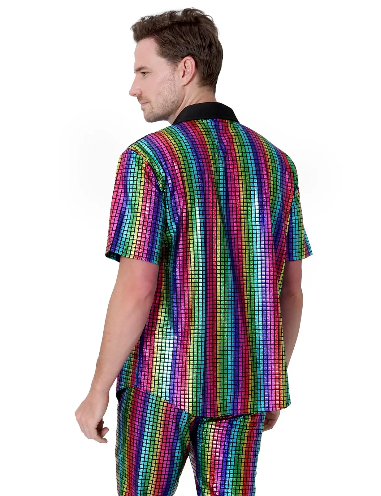 Men's Shiny Metallic Disco Party Shirt - Sparkling Short Sleeve Performance Costume