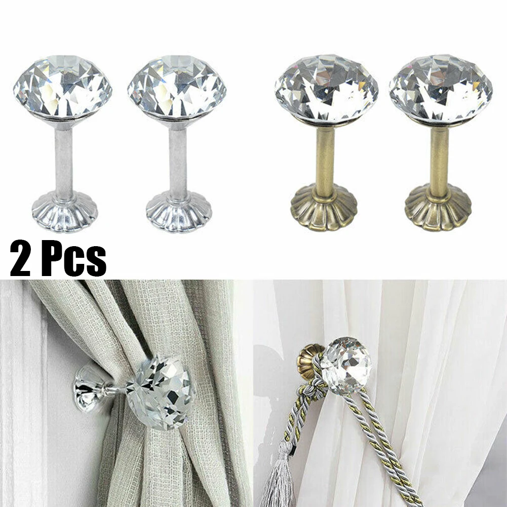 2Pc Crystal Curtain Holdbacks Hooks Wall Tie Backs Hooks Hanger Zinc Alloy Exquisite Diamond Wall Holder For Curtain Decoration