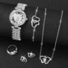 6PCS/Set Fashion Roma Dial Women's Watch Full Diamond Steel Band Quartz Watches Rhinestone Heart Jewelry(Without Box) 4