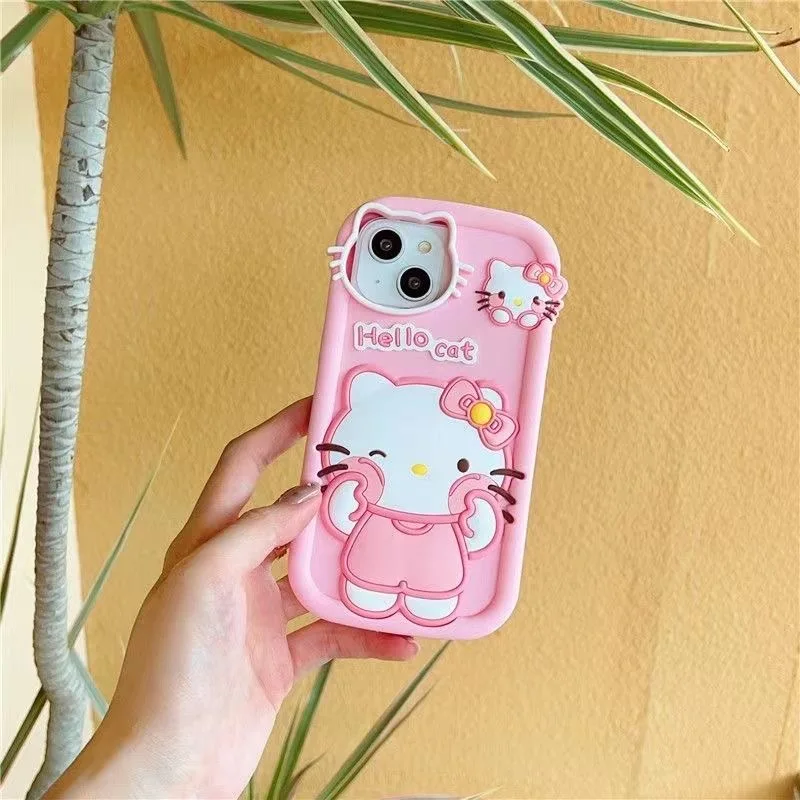 面白いピンクの顔ハローキティ 3D シリコン漫画電話ケース